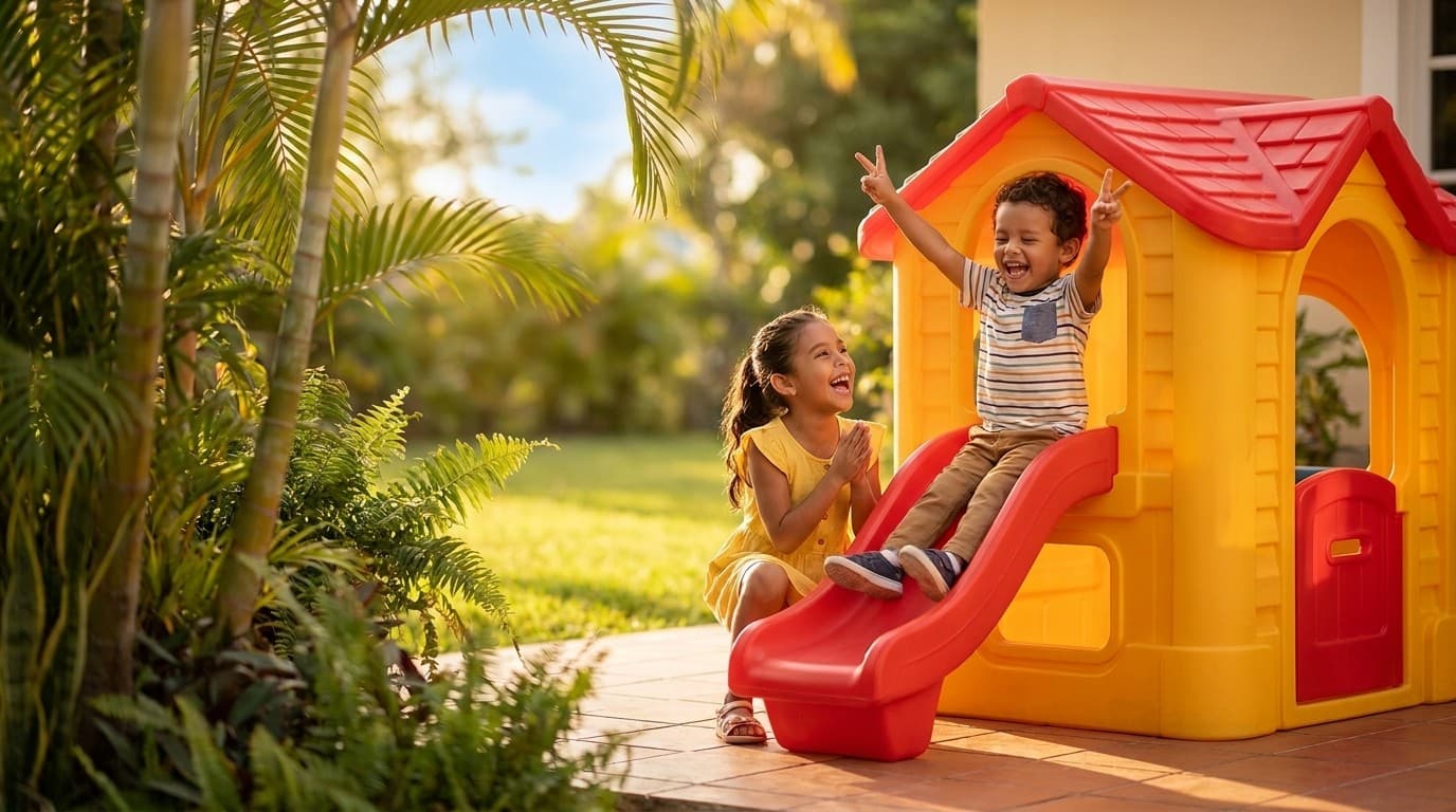 Niños jugando con casita club RAMSA — juguetes infantiles en Ecuador